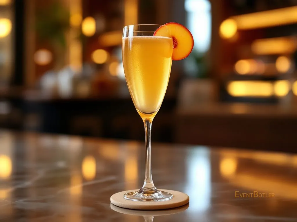 A refined, sparkling cocktail, blending prosecco and peach puree, perfect for elegant occasions.