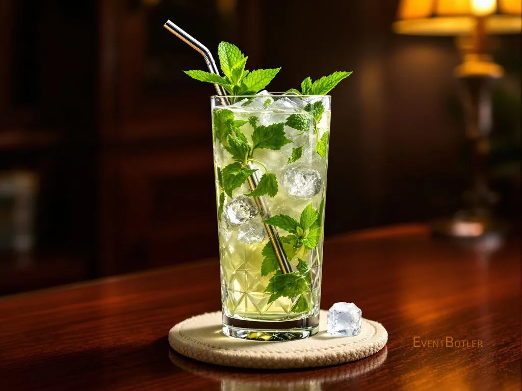 A fresh, sparkling cocktail with mint, lime and rum, perfect for a refreshing drink.