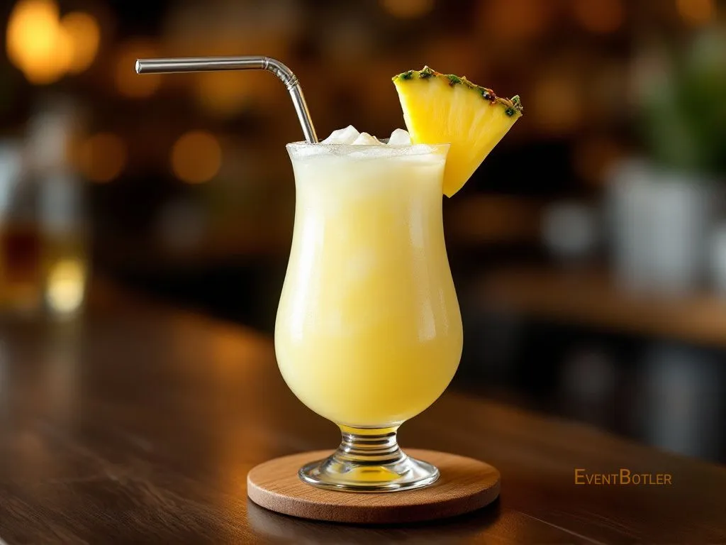 Un cocktail crémeux et exotique, à base de rhum, ananas et coco, pour une évasion sous les tropiques.