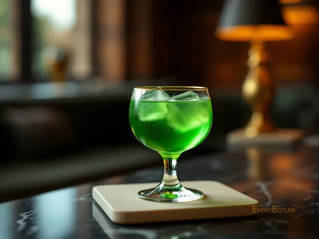 A fresh, colorful cocktail, combining pastis and mint liqueur, a cocktail that’s both strong and fresh.